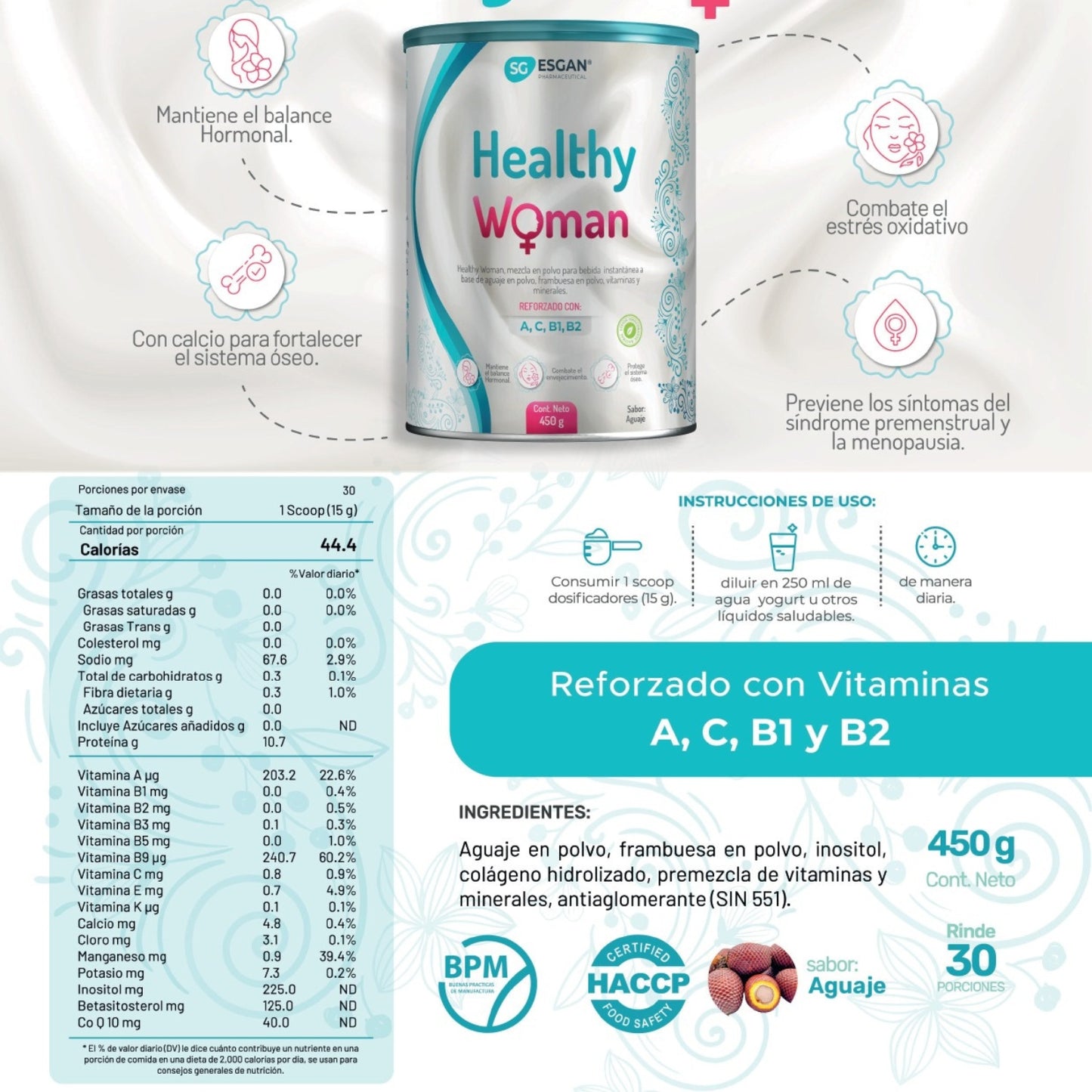 Colageno Con Inositol, Coq10, Potasio, Calcio y Vitaminas B