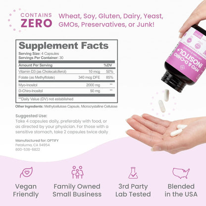 Myo Y D Chiro Inositol Con Folato Y Vitamina D 120 Caps Optify