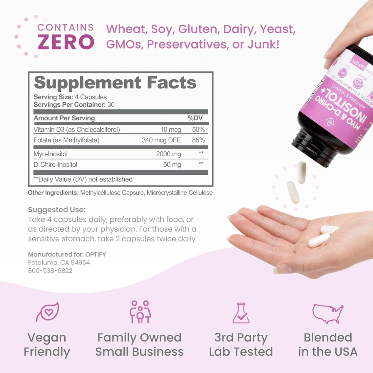 Myo Y D Chiro Inositol Con Folato Y Vitamina D 120 Caps Optify