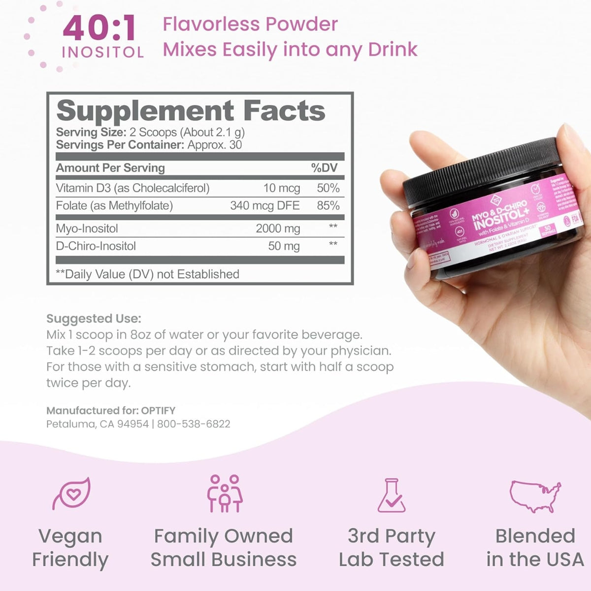 Myo Y D Chiro Inositol Con Folato Y Vitamina D Polvo 62g Optify