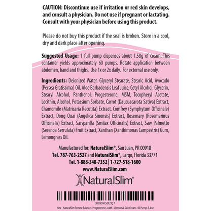 Femme Balance Crema De Progesterona Natural Slim