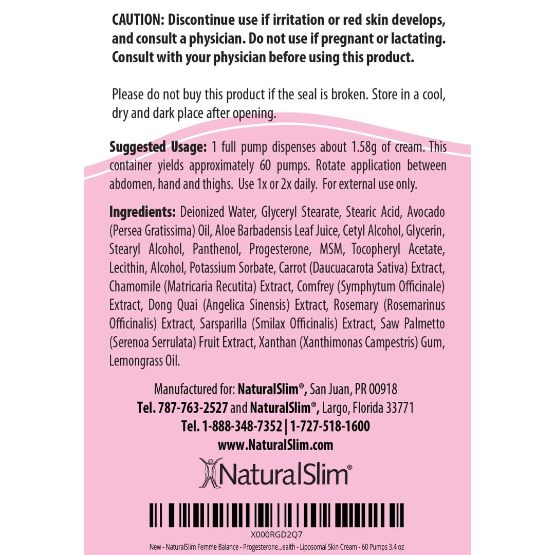 Femme Balance Crema De Progesterona Natural Slim